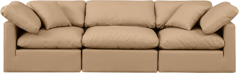 Indulge 105" Tan Vegan Leather Upholstered 3pc. Modular Sofa