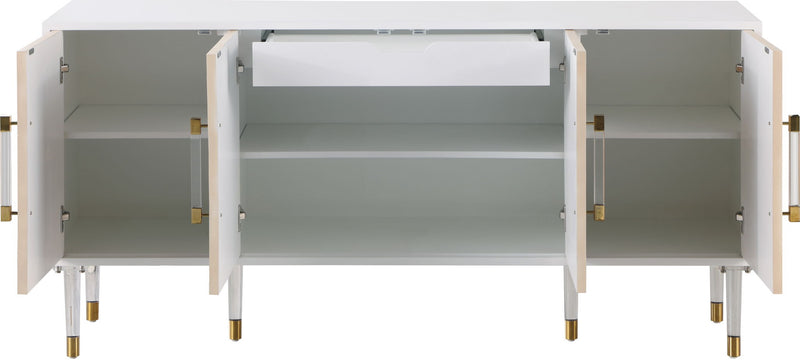 Jive White Lacquer Finish, Birch Wood And Acrylic Sideboard / Buffet
