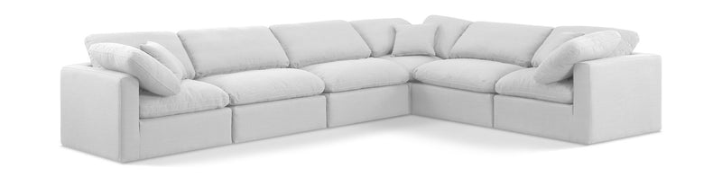 Indulge 140" White Linen Textured Fabric Upholstered 6pc. Modular Sectional