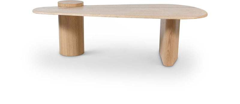 Taverna Natural Travertine Top And Oak Wood Base Coffee Table
