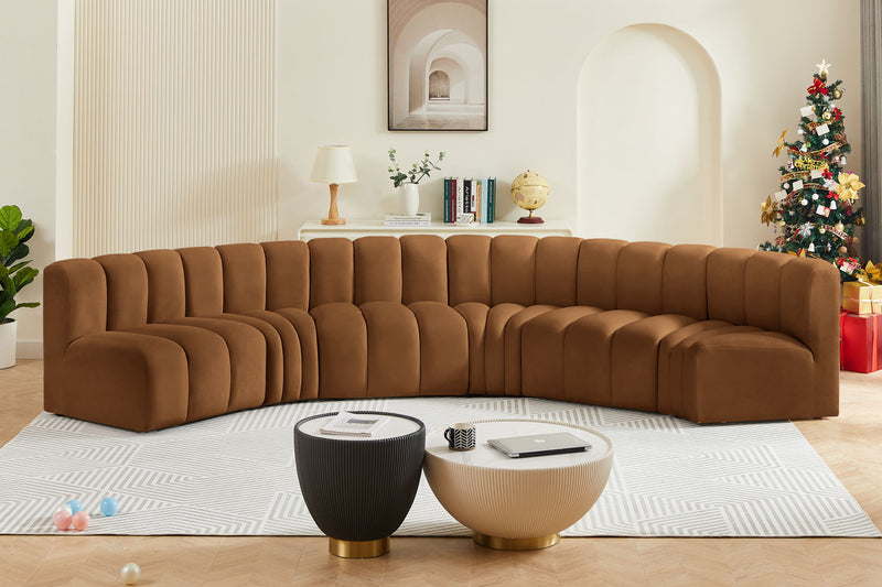 Arc 151" Saddle Velvet Upholstered 6pc. Modular Sectional