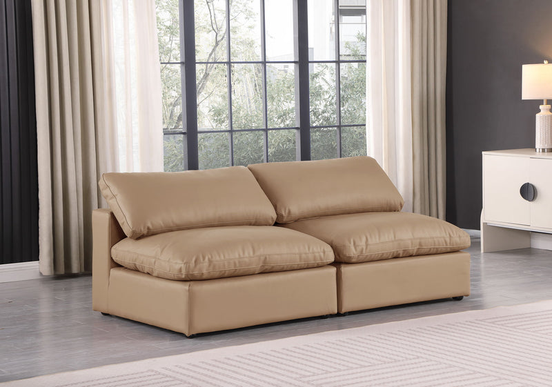 Comfy 78" Tan Vegan Leather Upholstered 2pc. Armless Modular Loveseat