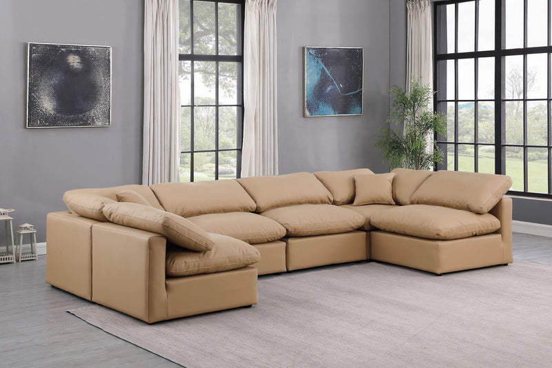 Indulge 140" Tan Vegan Leather Upholstered 6pc. Modular Sectional