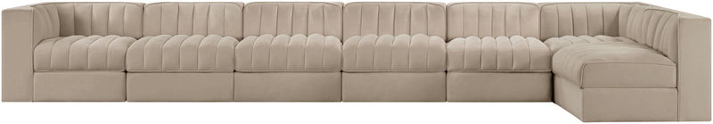 Rummi - Velvet Performance Fabric Upholstered 7 Piece Modular Sectional, L-Shaped (Right)