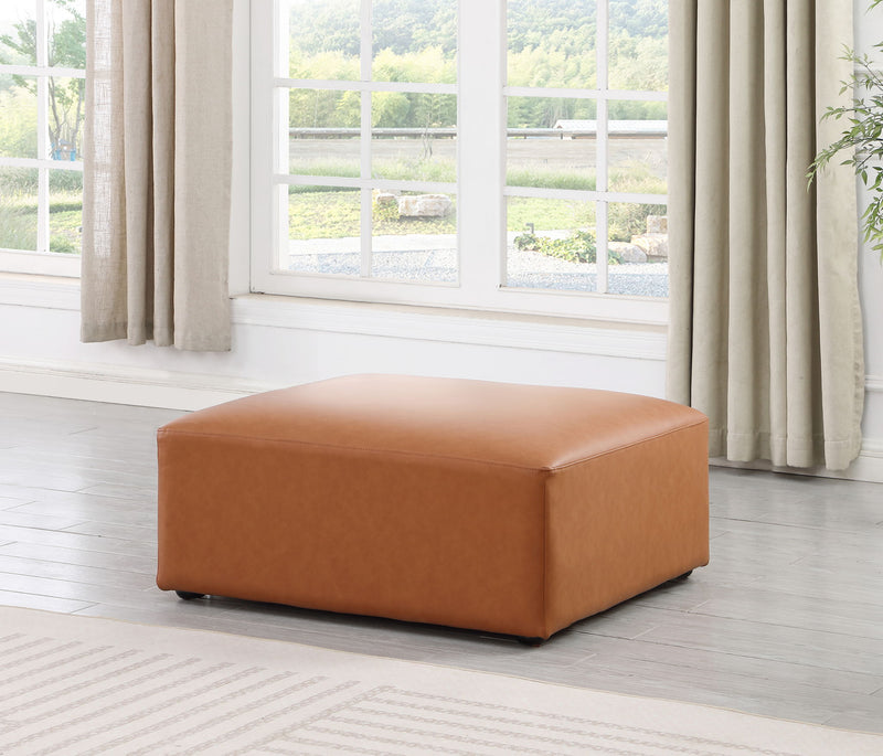 Cube Cognac Vegan Leather Upholstered Modular Ottoman