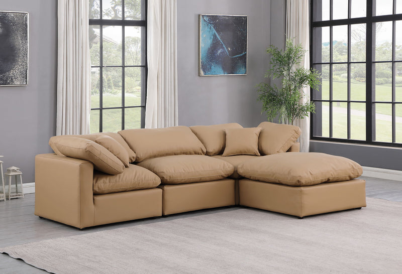 Indulge 105" Tan Vegan Leather Upholstered 4pc. Modular Sectional