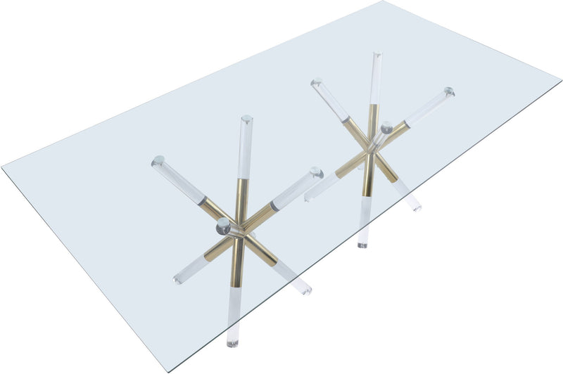 Mercury 84" Gold Glass Top, Acrylic And Metal Base Dining Table