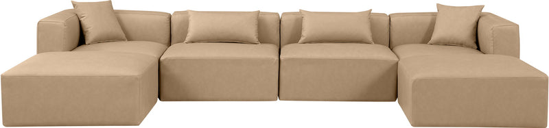 Cube 144" Tan Vegan Leather Upholstered 6pc. Modular Sectional