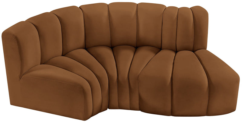 Arc 70" Saddle Velvet Upholstered 3pc. Modular Sectional