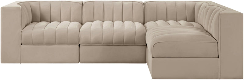 Rummi - Velvet Performance Fabric Upholstered 4 Piece Modular Sectional