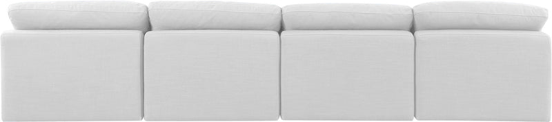 Indulge 140" White Linen Textured Fabric Upholstered 4pc. Armless Modular Sofa