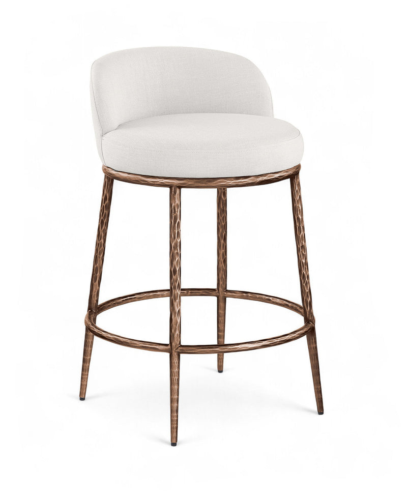 Ferro Cream Linen Textured Performance Fabric Upholstered Counter Stool