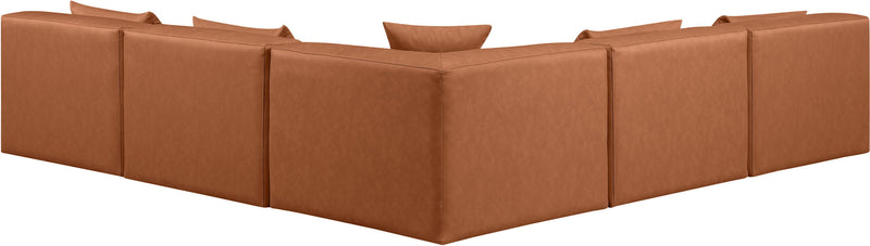 Cube 108" Cognac Vegan Leather Upholstered 5pc. Modular Sectional