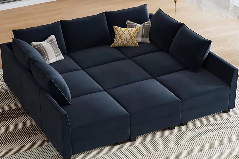 Sereno 9-Piece Velvet Modular Sleeper Sectional With Storage Seat