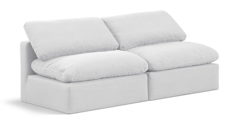 Indulge 70" White Linen Textured Fabric Upholstered 2pc. Armless Modular Loveseat