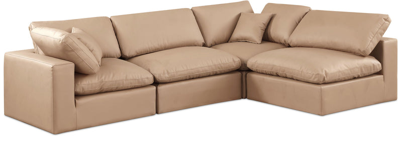 Comfy 119" Tan Vegan Leather Upholstered 4pc. Modular Sectional