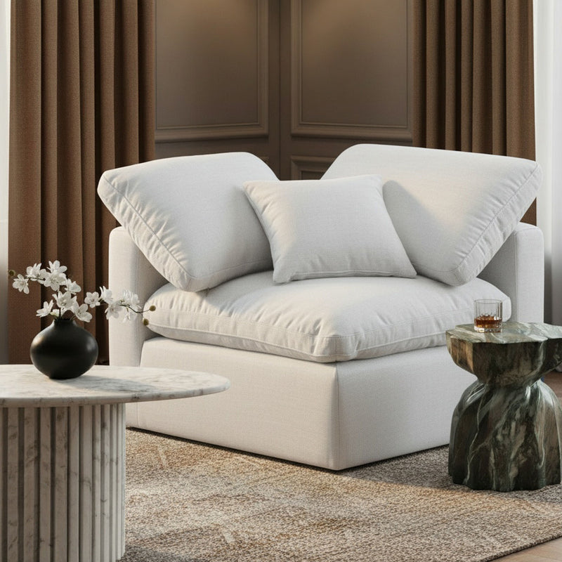 Indulge White Linen Textured Fabric Upholstered Modular Corner Chair