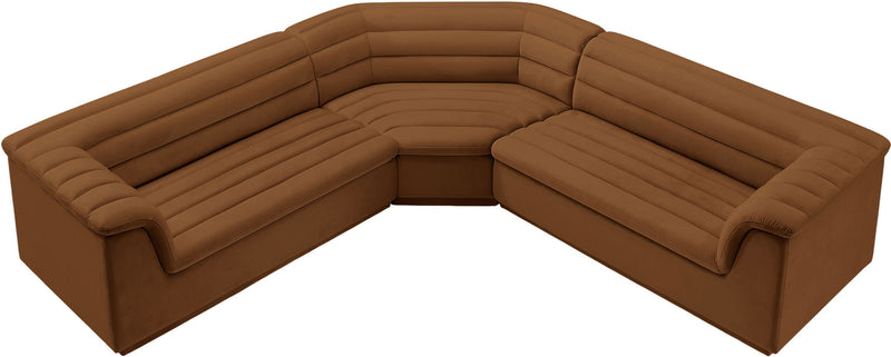 Cascade 148" Saddle Velvet Upholstered 3pc. Modular Sectional