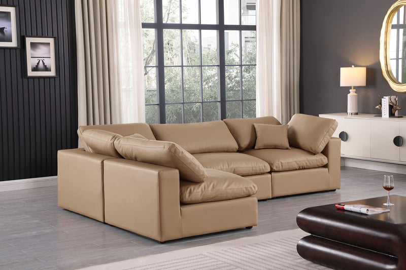 Comfy 119" Tan Vegan Leather Upholstered 4pc. Modular Sectional