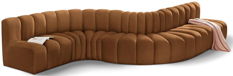 Arc 170" Saddle Velvet Upholstered 7pc. Modular Sectional