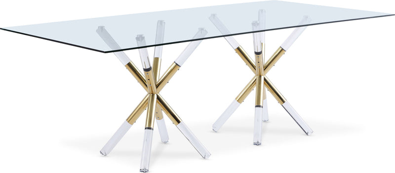 Mercury 84" Gold Glass Top, Acrylic And Metal Base Dining Table
