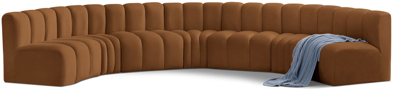 Arc 162" Saddle Velvet Upholstered 7pc. Modular Sectional