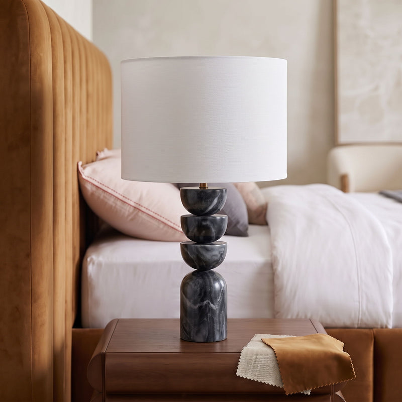 Opus - Genuine Marble, Linen Textured Fabric And Brass Table Lamp