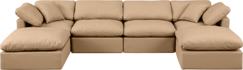 Indulge 140" Tan Vegan Leather Upholstered 6pc. Modular Sectional