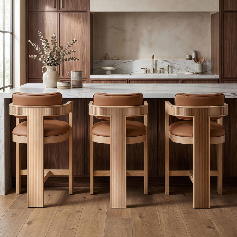 Sacha - Vegan Leather Upholstered Counter Stool With Natural Base