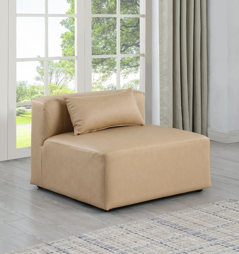 Cube Tan Vegan Leather Upholstered Modular Armless Chair