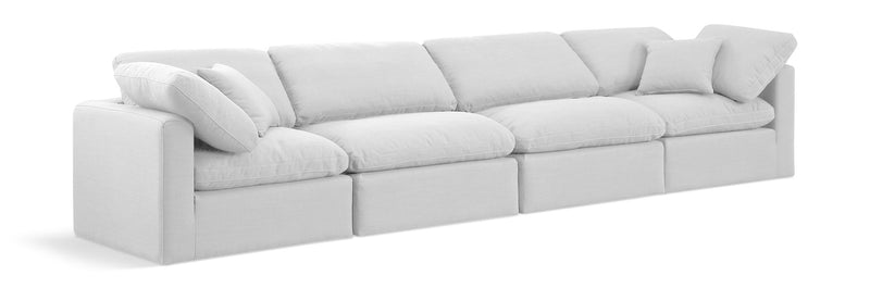 Indulge 140" White Linen Textured Fabric Upholstered 4pc. Modular Sofa