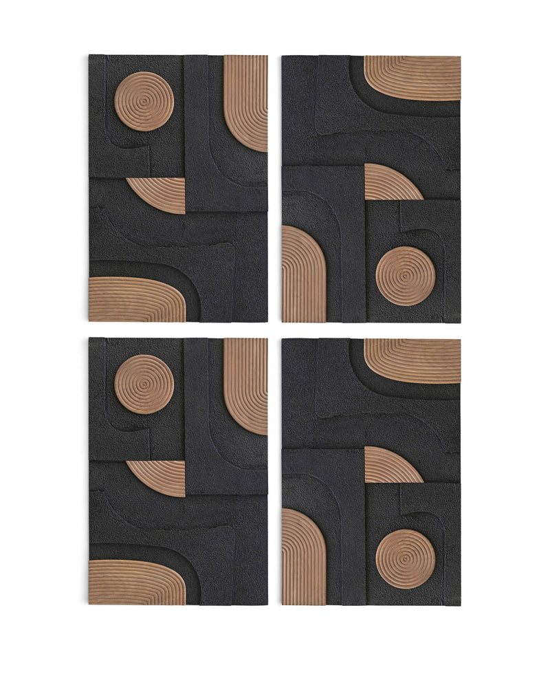 Element - 50" Mango Wood 4 Piece Wall Art - Natural / Black