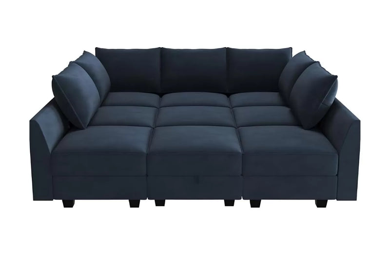 Sereno 9-Piece Velvet Modular Sleeper Sectional With Storage Seat