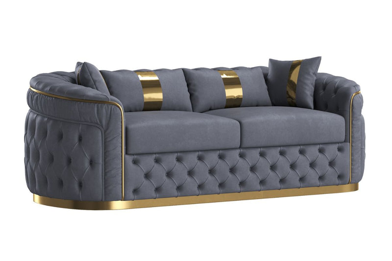 Reign 3-Piece Velvet Living Room Set with Gold PU Accent