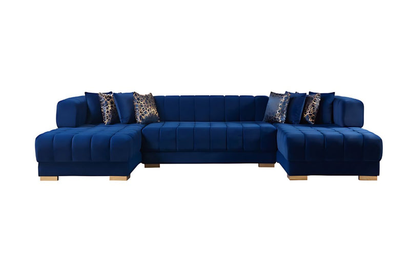 Ariana Double Chaise Velvet U-Sectional with Gold Legs