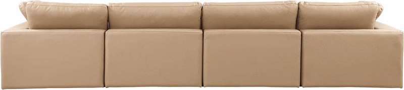 Comfy 158" Tan Vegan Leather Upholstered 4pc. Modular Sofa