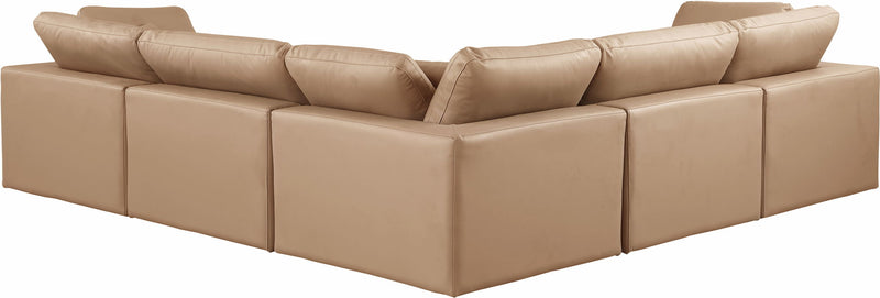Comfy 119" Tan Vegan Leather Upholstered 5pc. Modular Sectional