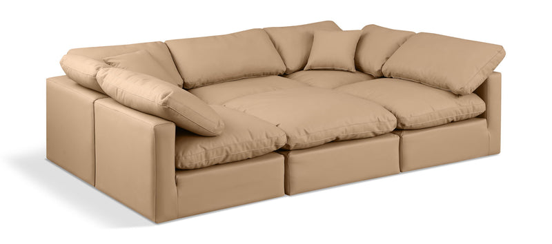 Indulge 105" Tan Vegan Leather Upholstered 6pc. Modular Sectional
