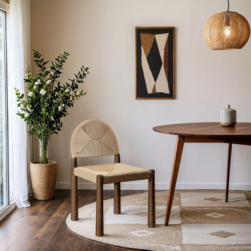 Bohemia Beige Woven Seagrass Cord And Solid Wood Dining Chair