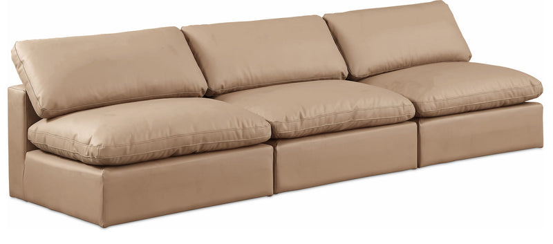 Comfy 117" Tan Vegan Leather Upholstered 3pc. Armless Modular Sofa