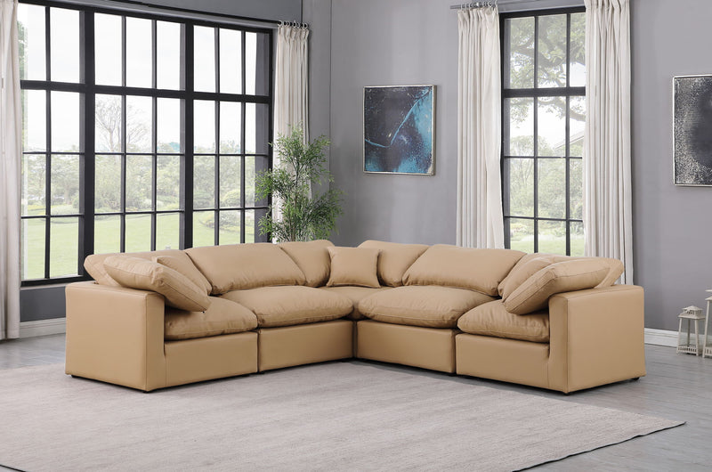 Indulge 105" Tan Vegan Leather Upholstered 5pc. Modular Sectional