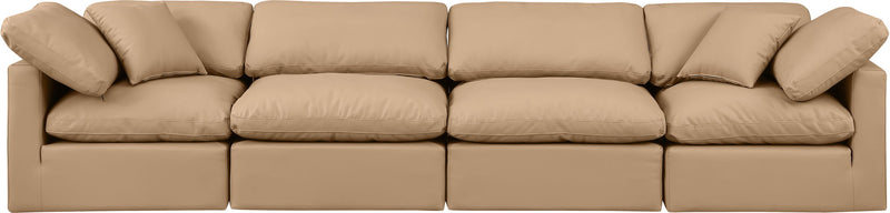 Indulge 140" Tan Vegan Leather Upholstered 4pc. Modular Sofa
