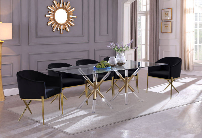 Mercury 84" Gold Glass Top, Acrylic And Metal Base Dining Table