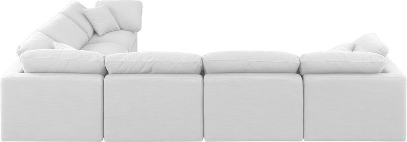 Indulge 140" White Linen Textured Fabric Upholstered 6pc. Modular Sectional