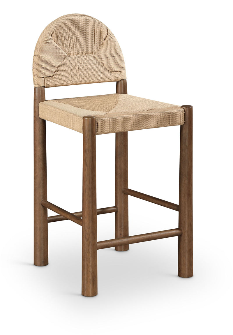 Bohemia Beige Woven Seagrass Cord And Solid Wood Counter Stool