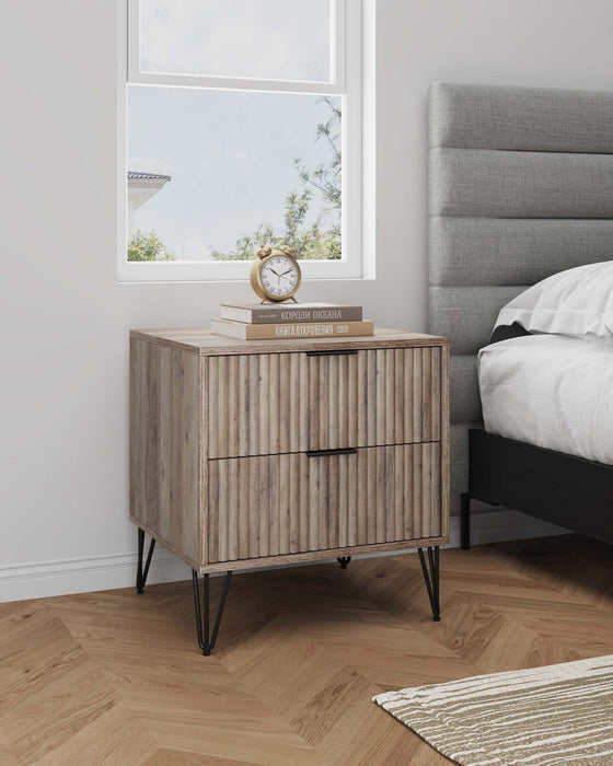 Manhattan Dumbo - Fluted 2-Drawer Nightstand With Rustic Gray Frame