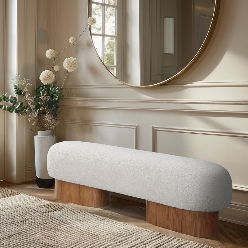 Robertson Cream Boucle Fabric Upholstered Bench