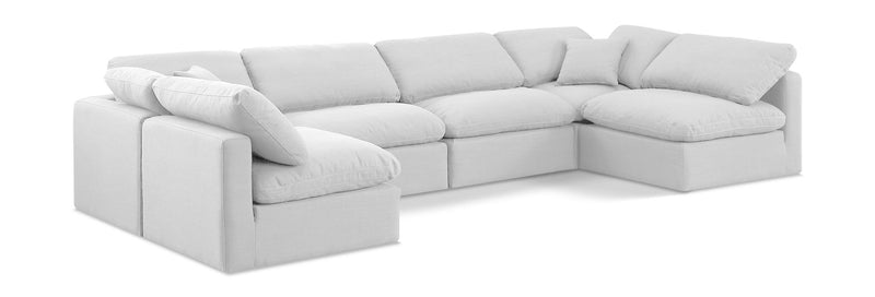 Indulge 140" White Linen Textured Fabric Upholstered 6pc. Modular Sectional
