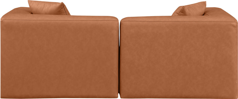 Cube 72" Cognac Vegan Leather Upholstered 2pc. Modular Loveseat