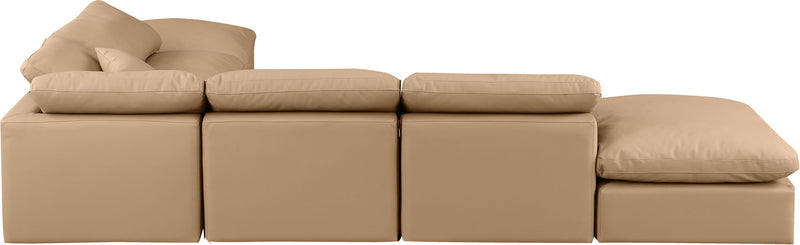 Indulge 140" Tan Vegan Leather Upholstered 6pc. Modular Sectional